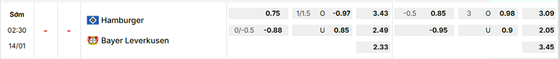 Bảng kèo mới nhất trận Hamburger SV vs Bayer Leverkusen Bảng kèo mới nhất trận Hamburger SV vs Bayer Leverkusen