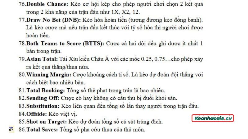 Bỏ túi thuật ngữ về các loại kèo phụ khác Bỏ túi thuật ngữ về các loại kèo phụ khác